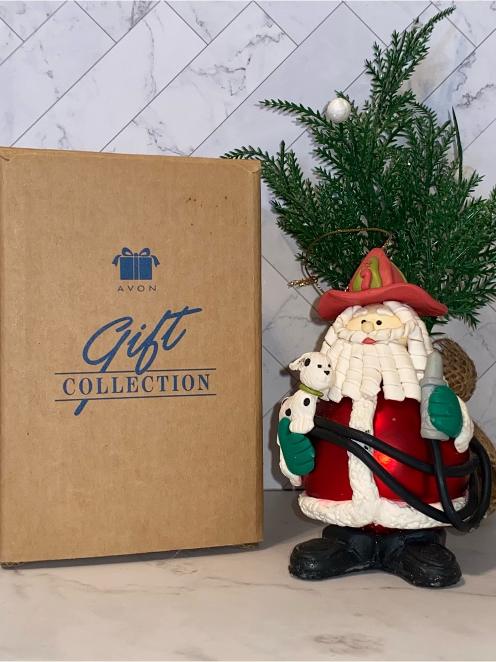 Vintage Occupational Santa Fireman Firefighter Christmas Ornament with Box